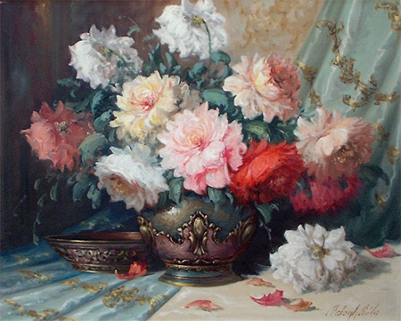Bela Balogh: Still Life of Chrysanthemums in a Vase