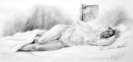 Reclining Nude with Fan by Franco Matania
