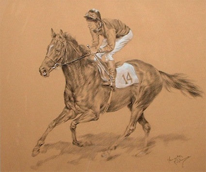Lester Piggott on a Winner by Franco Matania
