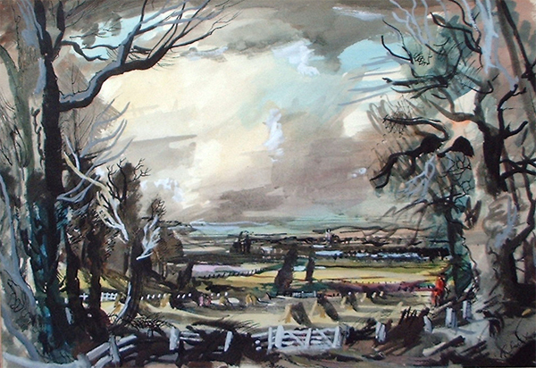 Rowland Suddaby: East Anglian Landscape With Stooks in a Field