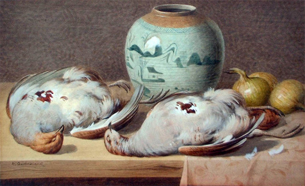 William Cruickshank: Still Life of Game Birds with Ginger Jar and Onions